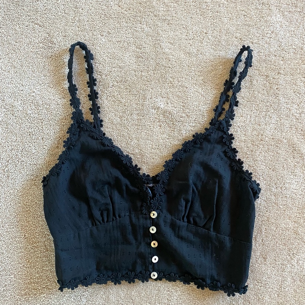 Kendall & Kylie Black Daisy Lace Crop Top Tank